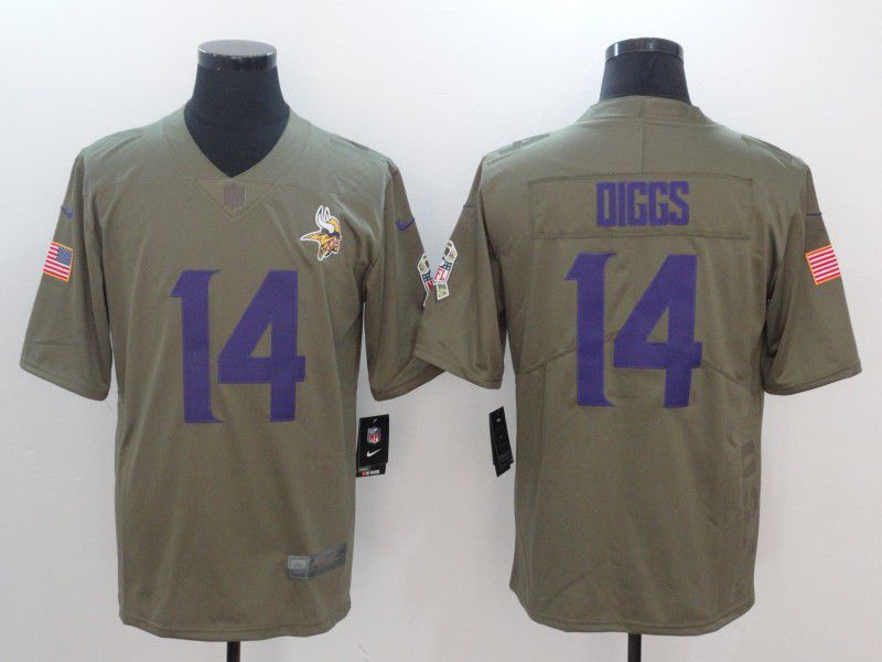 Men Minnesota Vikings 14 Diggs Purple Nike Olive Salute To Service Limited NFL Jersey